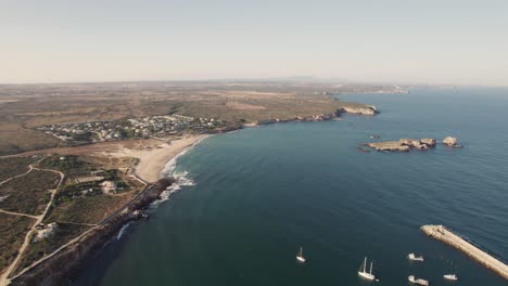 Breathtaking-aerial-seascape-of-Praia-da-Baleeira-beach-at-Sagres-Algarve-Portugal