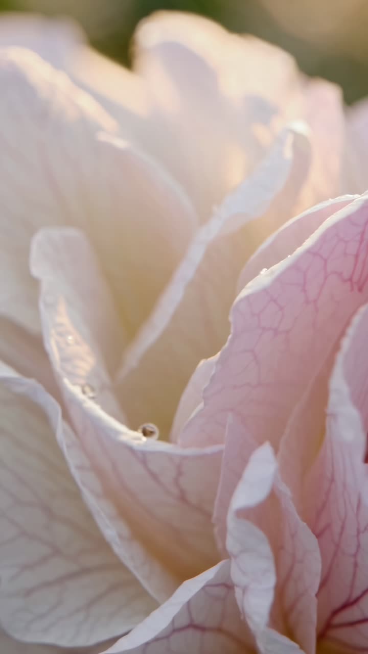 Close-up video of delicate pink petals, capturing intricate textures and soft lighting