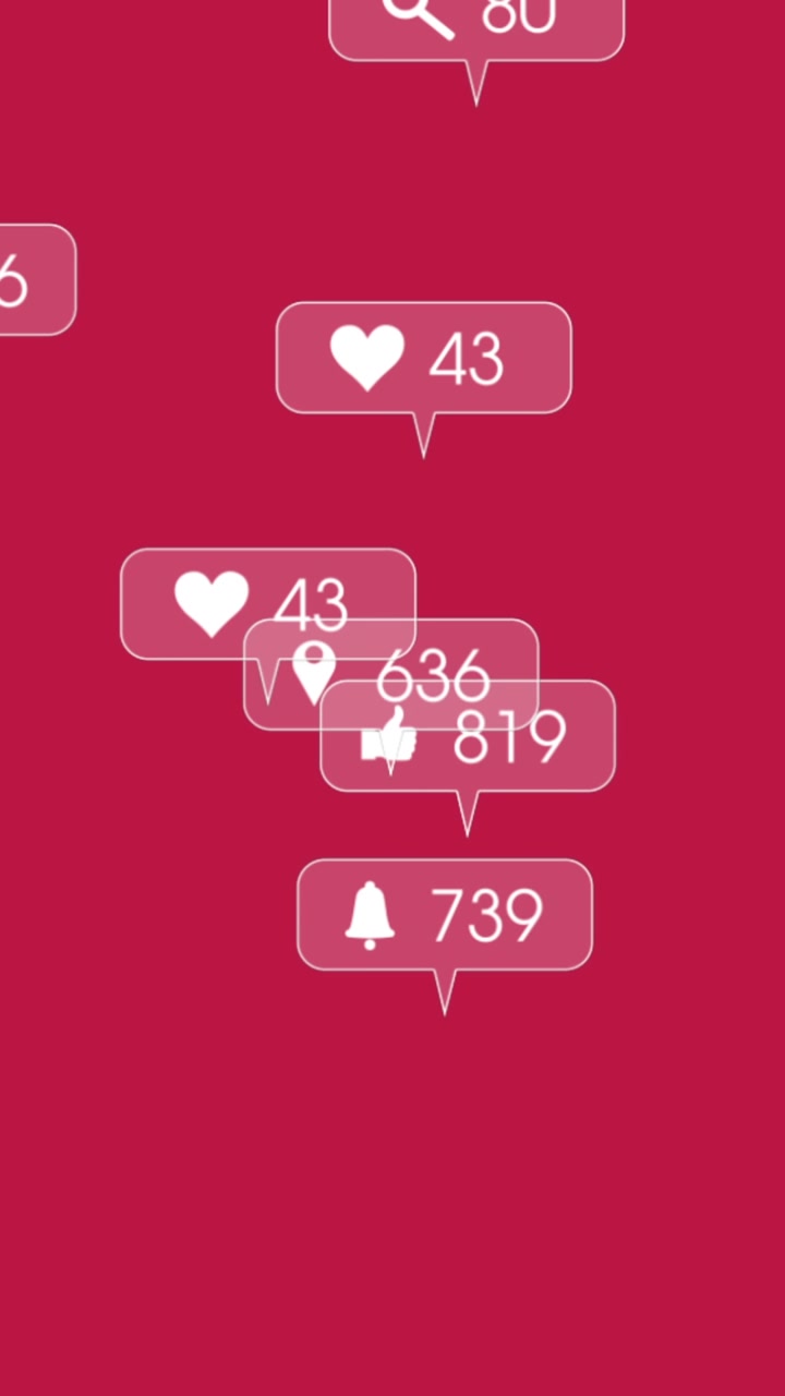 Animación de iconos de medios sobre fondo rosa