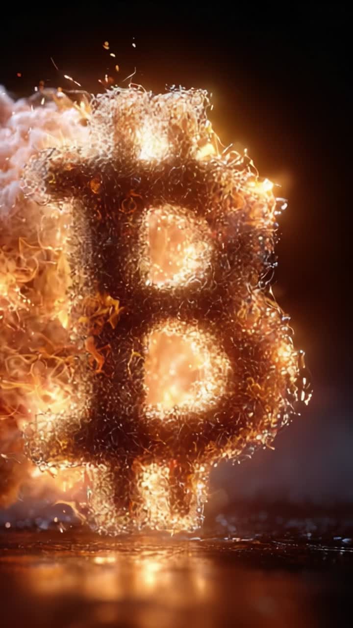 Una straordinaria rappresentazione visiva di Bitcoin, che cattura l'essenza della valuta digitale con fiamme dinamiche e luci scintillanti, a simboleggiare l'innovazione e la rivoluzione finanziaria