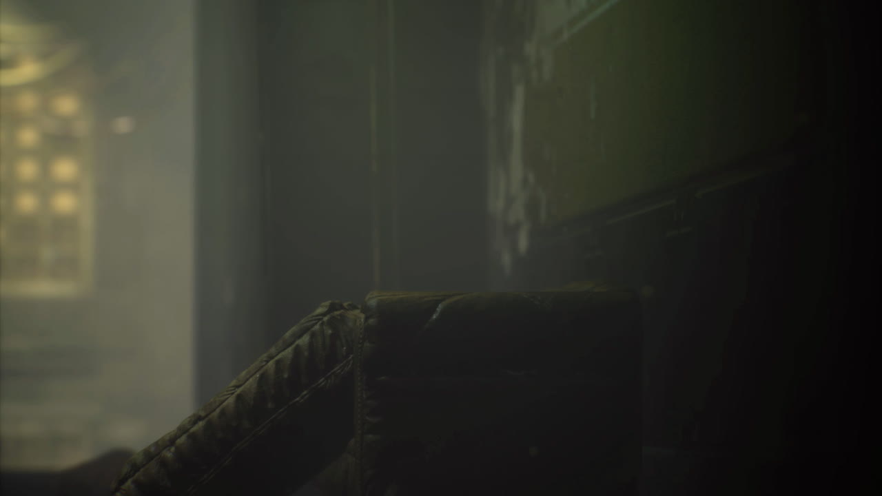 Exploring abandoned corridors with eerie lighting and atmospheric fog