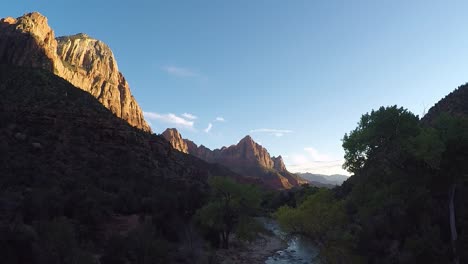 morning scenery of zion national park with mountain view and river