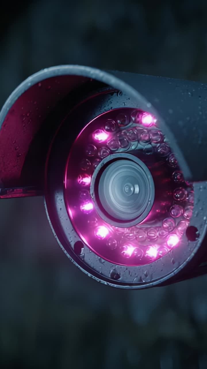 High-Tech Surveillance Camera with Infrared LED Lighting in Rainy Environment, Showcasing Advanced Security Features and Durability for Optimal Monitoring