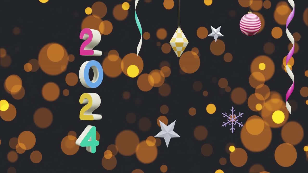 animación del texto de 2024 y decoraciones navideñas en el fondo