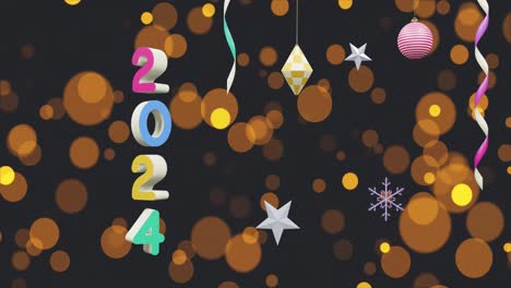 Animation-of-2024-text-and-christmas-decorations-in-background