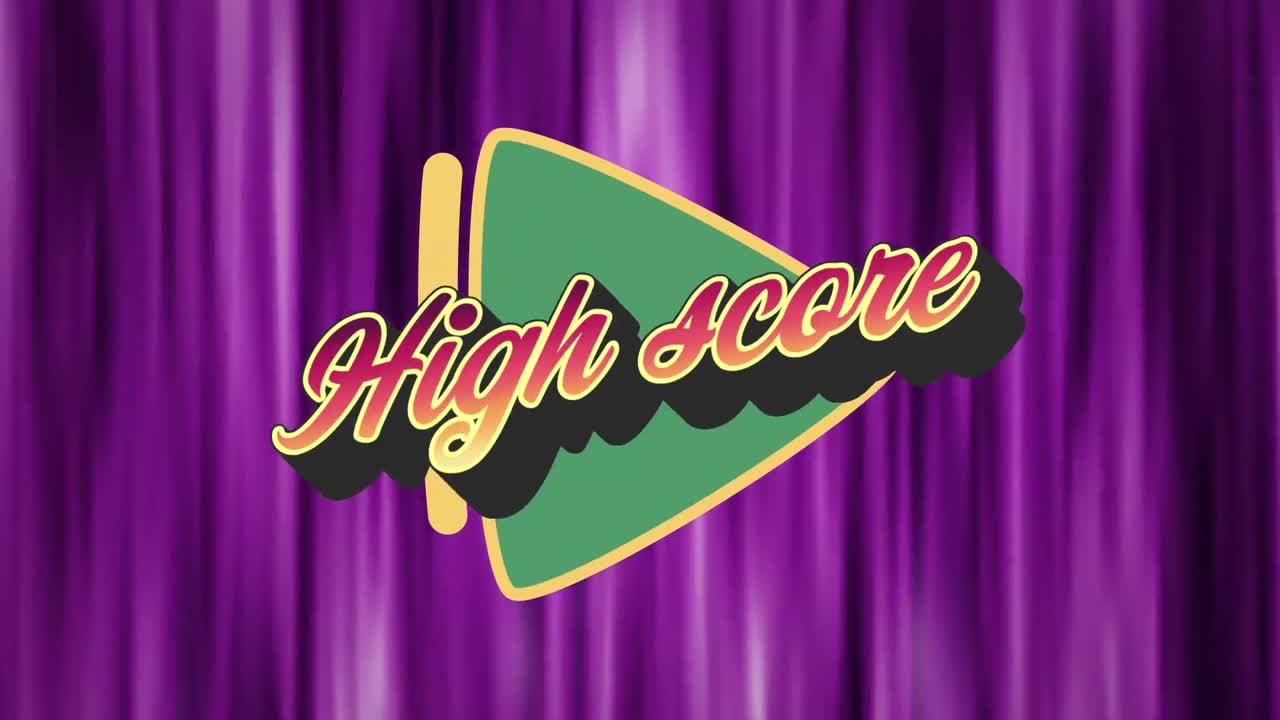 보라색 빛나는 배경에 있는 초록색 재생 버튼 위의 시작 텍스트의 애니메이션