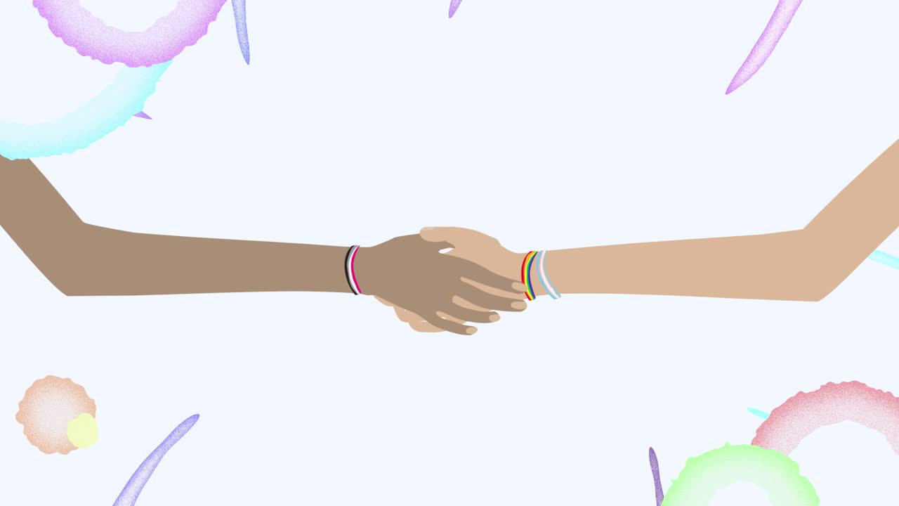 Two people with lgbt, asexual and transgender bracelets shaking hands