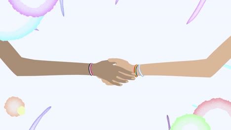 two people with lgbt, asexual and transgender bracelets shaking hands