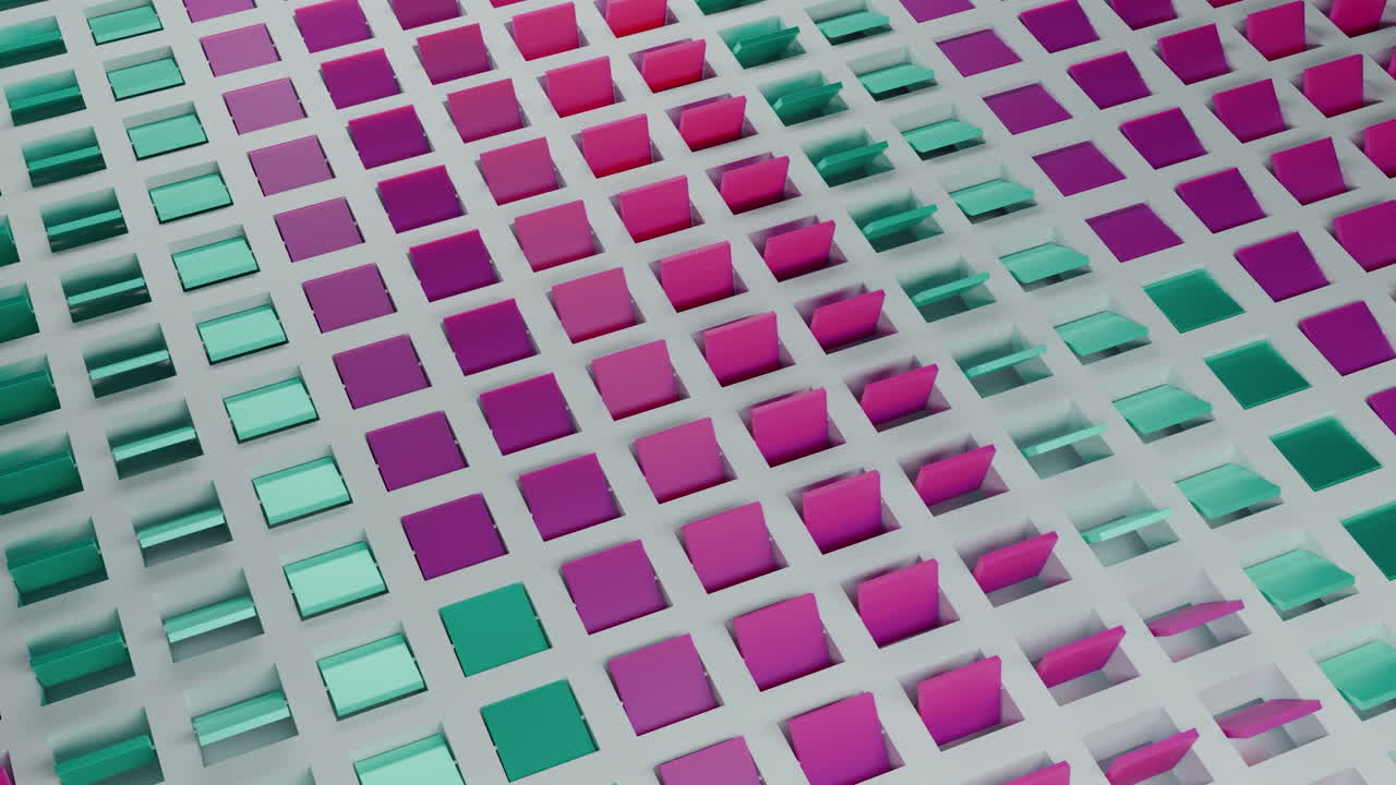 Abstract Geometric Grid with Pink and Teal Tilted Squares