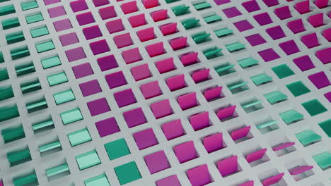 abstract geometric grid with pink and teal tilted squares