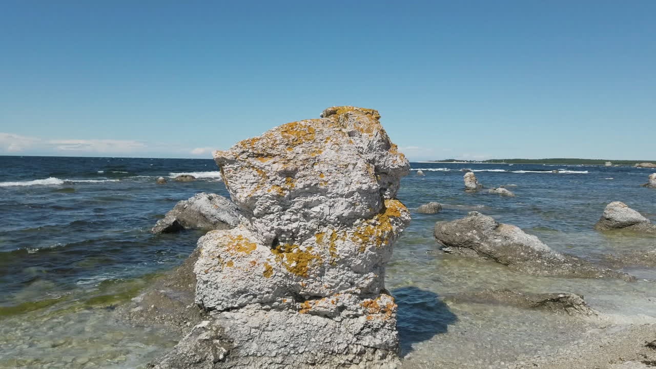 Rauk limestone column-like formation by Baltic sea, Gotland, circle pan