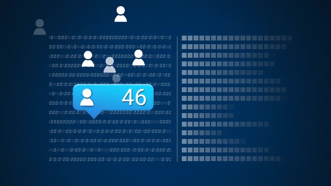 анимация икон социальных сетей с растущим количеством обработки данных на синем фоне