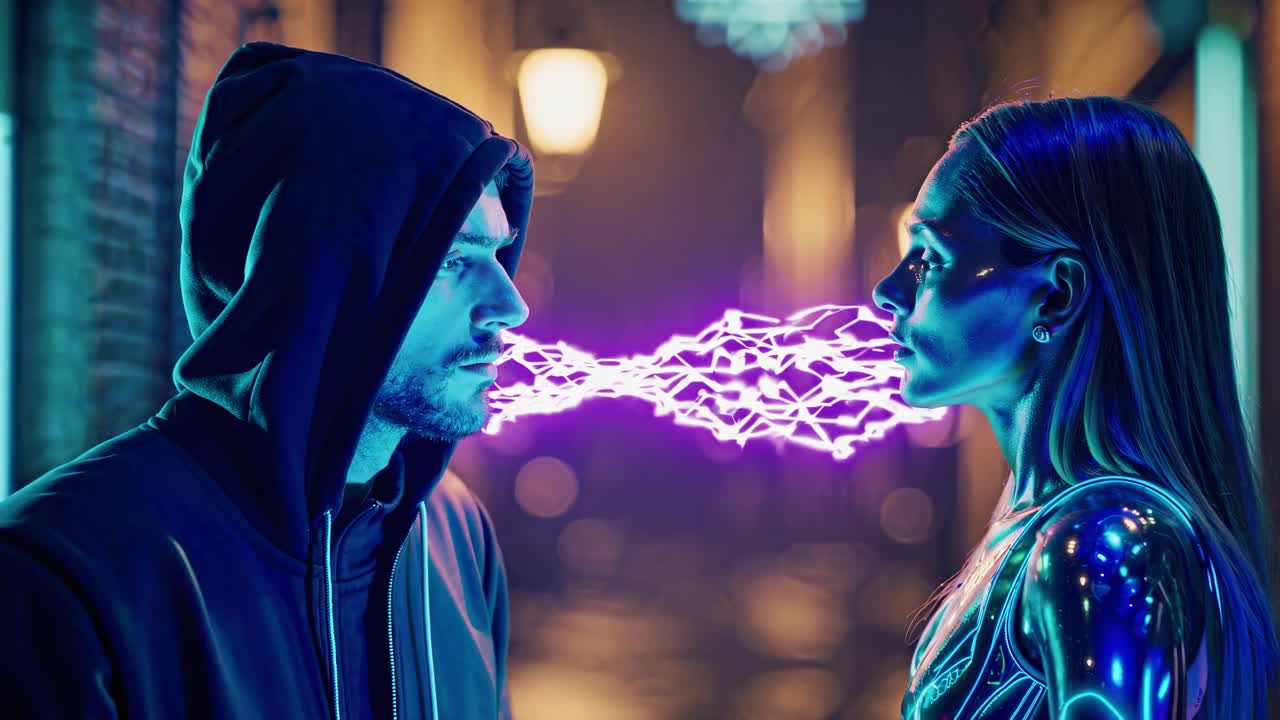 Couple in Cyberpunk Night City