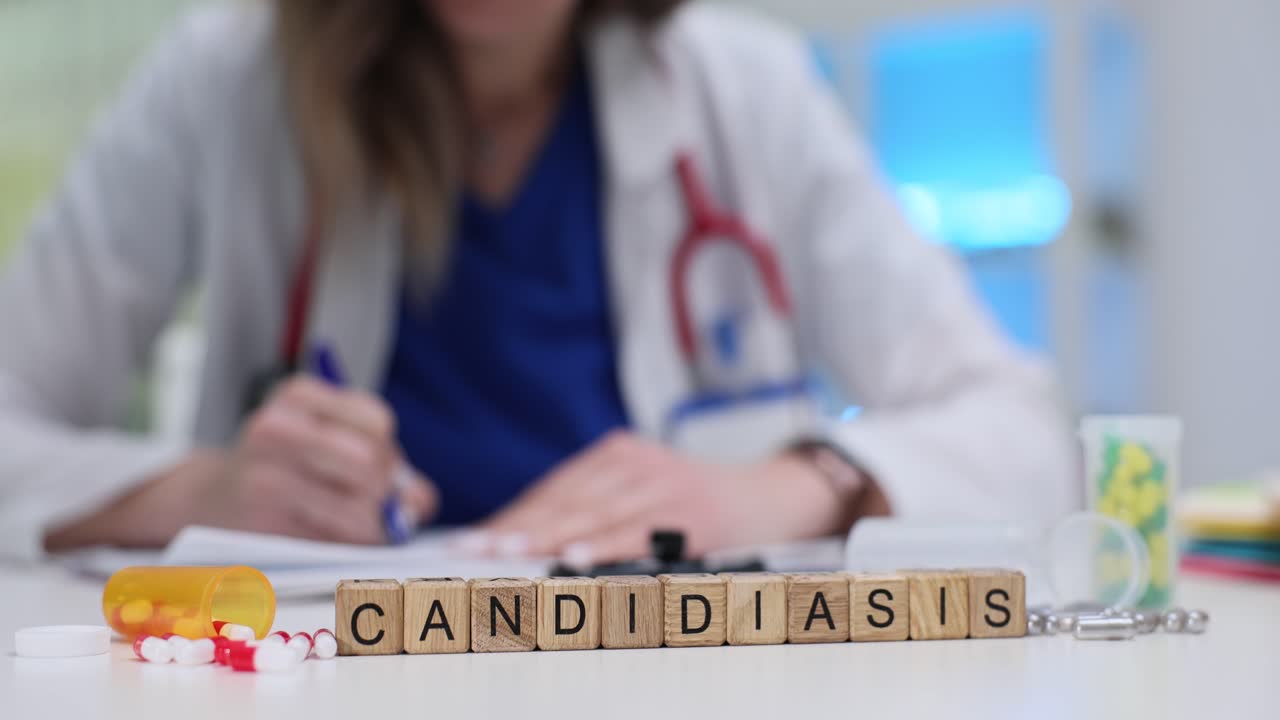 Candidiasis diagnosis and treatment concept with doctor and medication