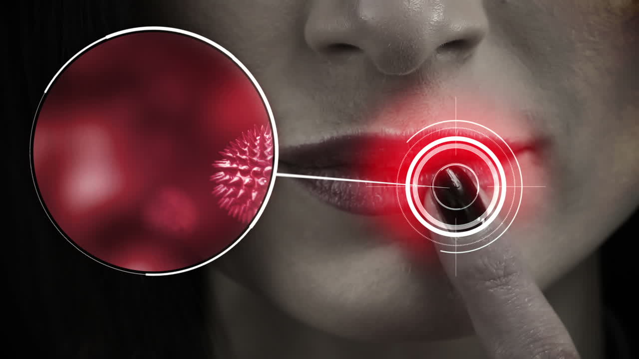 입술 을 만지는 여자 의 가까운 모습