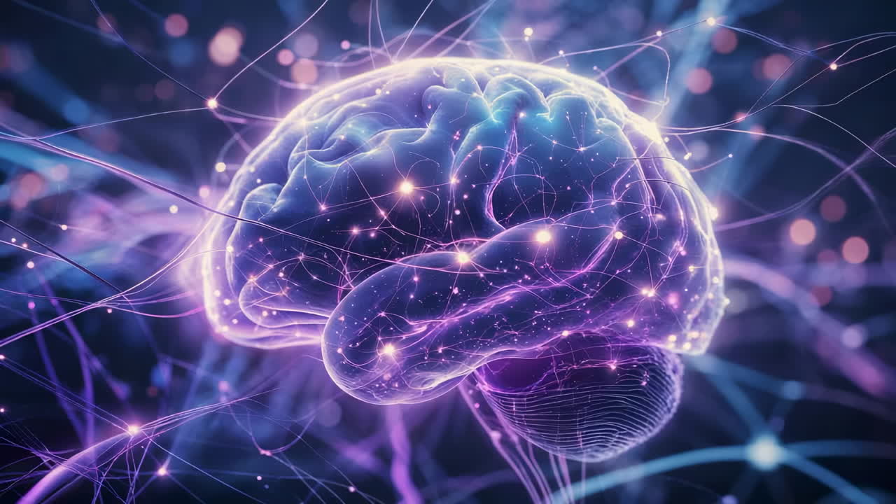 Rappresentazione astratta di un cervello con connessioni neurali luminose