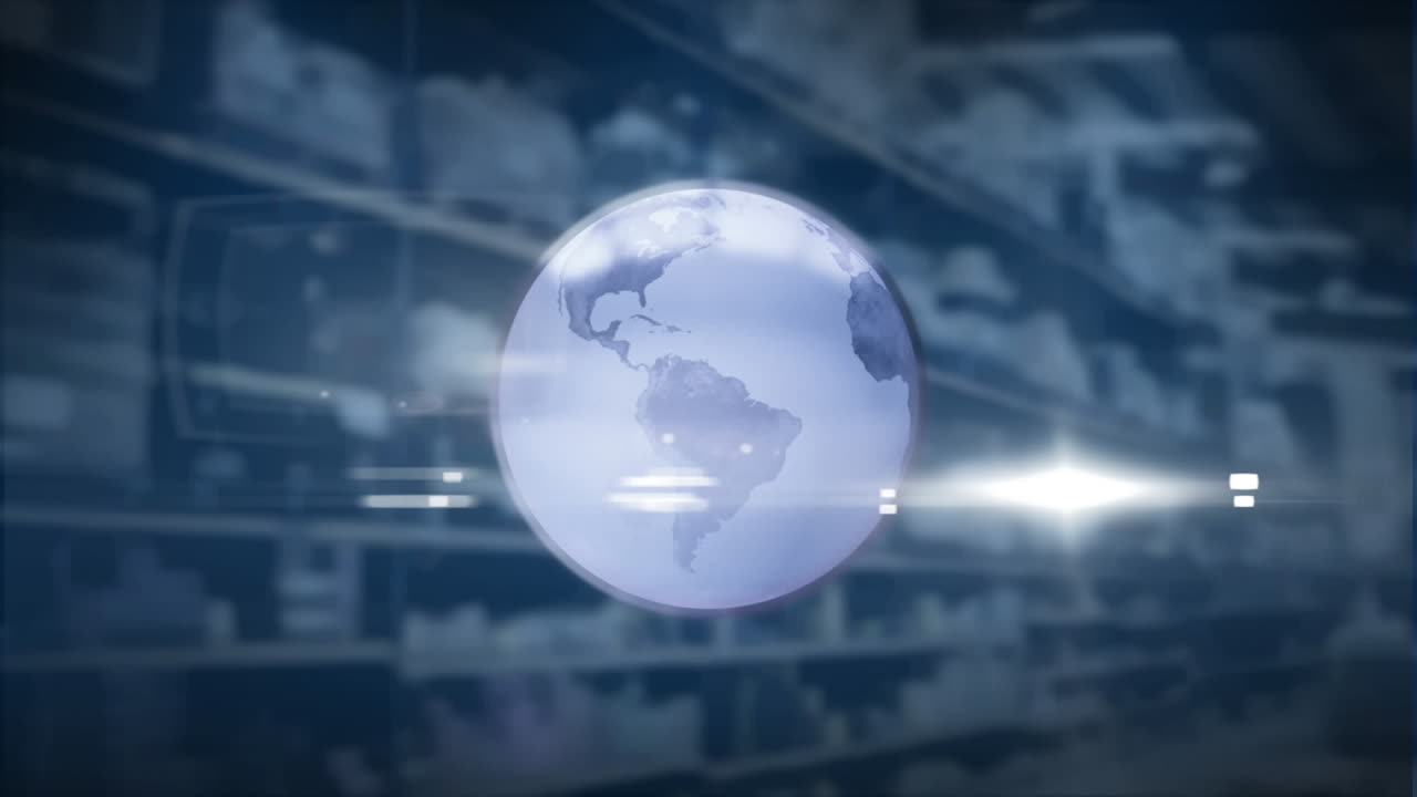 배경 에 있는 창고 에 대한 빛 의 점 과 회전 하는 지구