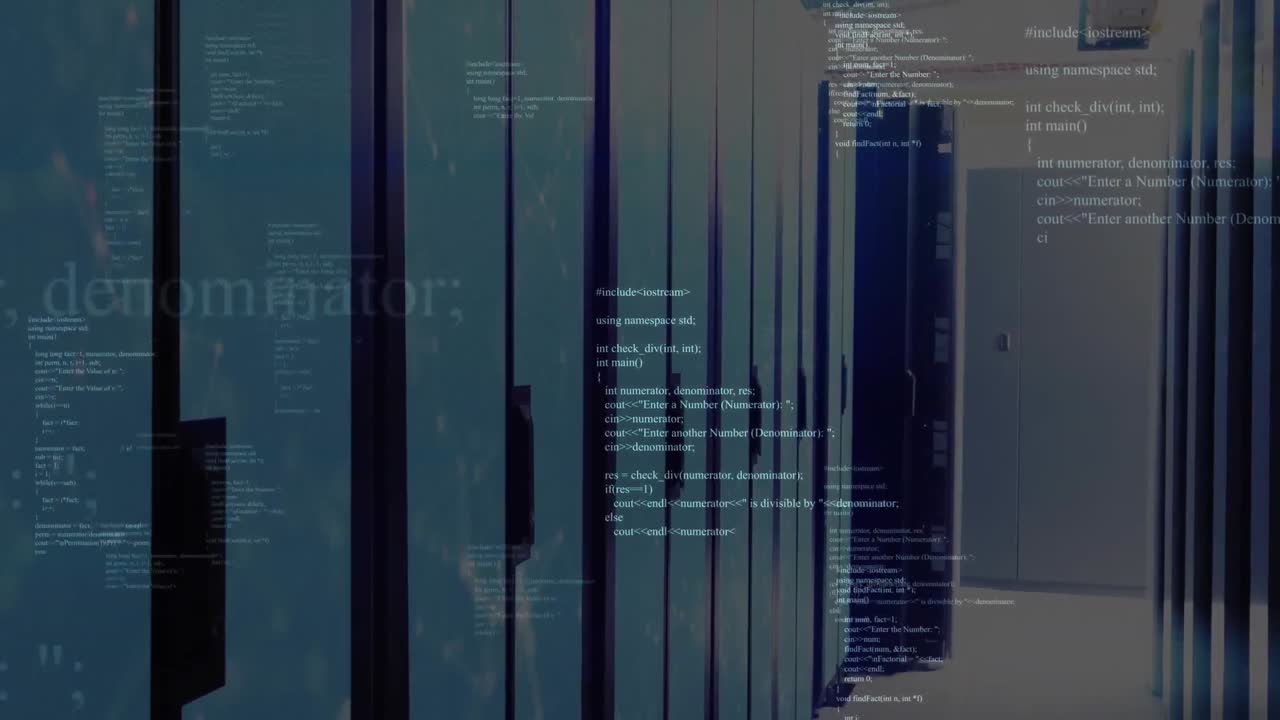 animación del lenguaje informático en los racks de servidores de datos en la sala de servidores