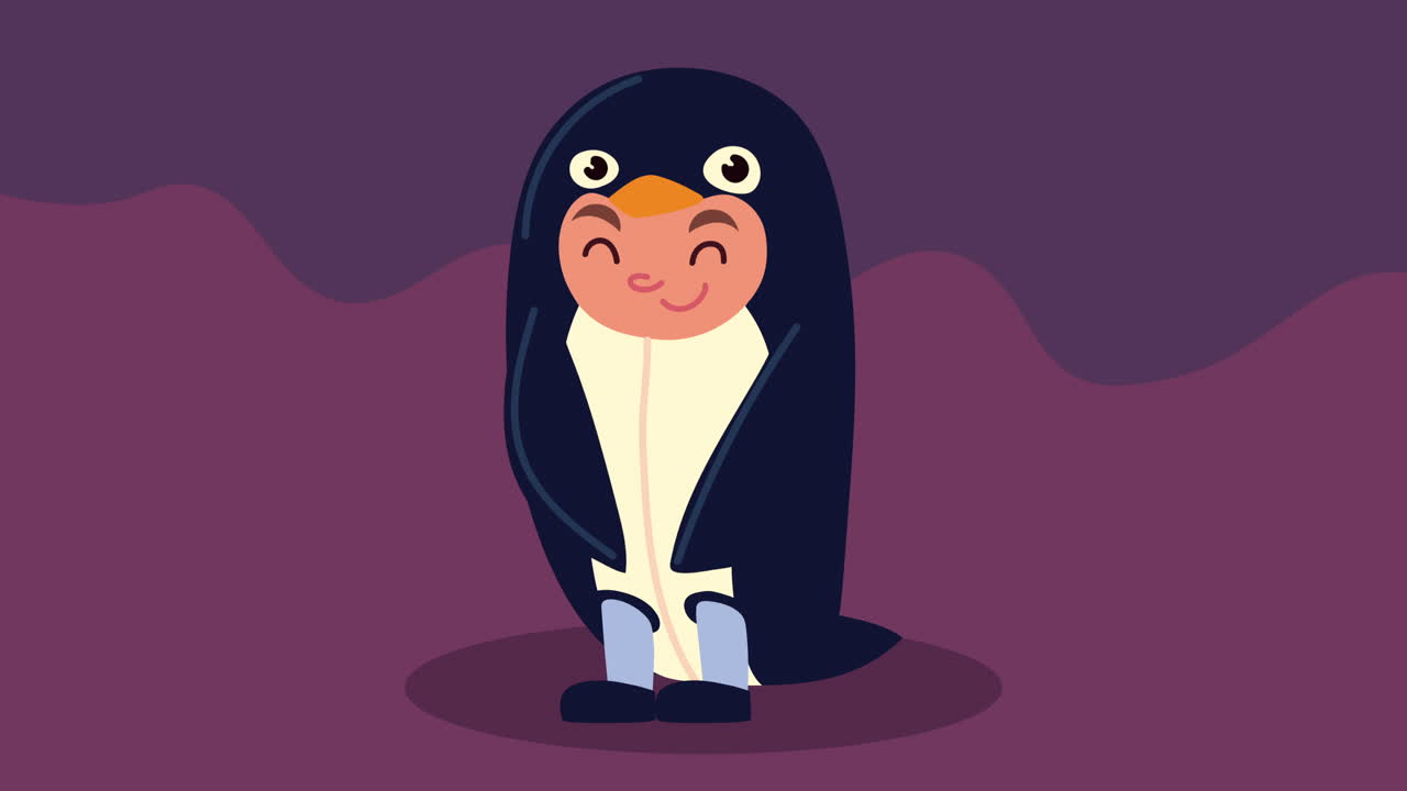 feliz animación de halloween con el pequeño pingüino