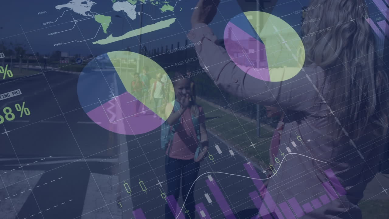animación del procesamiento de datos financieros en diversos escolares y maestros