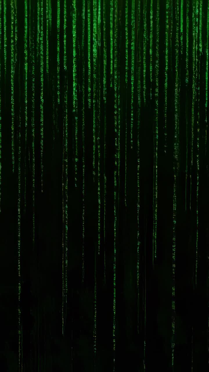 Vertical video: Animating vertical green streaks growing across dark screen, evoking digital code