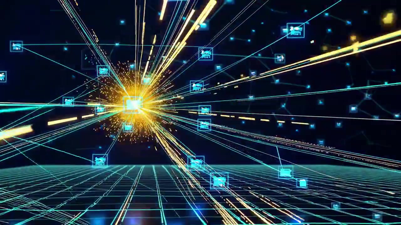 Digital Network Data Flow with Glowing Connections and Nodes