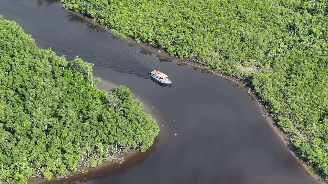 Fishing Boat At Itanhaem In Sao Paulo Brazil. Nature Riverside. Wetland Forest. Travel Destination. Fishing Boat At Itanhaem In Sao Paulo Brazil. Amazon Scenery