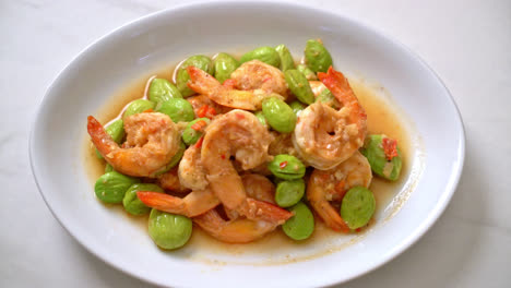 stir-fried twisted cluster bean with shrimp - thai food style