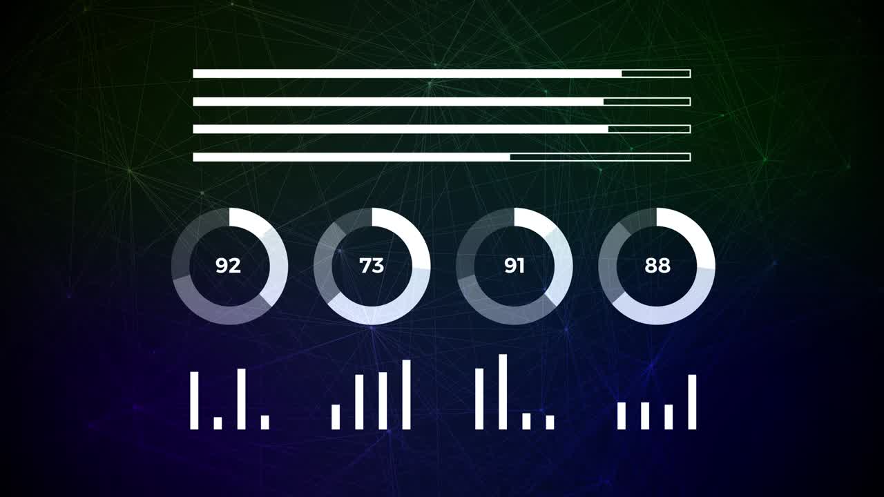 Data and report statistics, animation with graph diagrams.