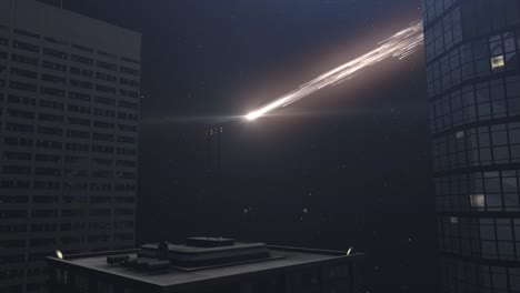 meteor over city at night