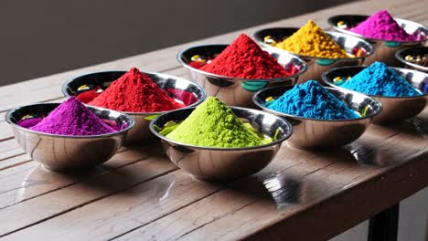 colorful holi powder in bowls