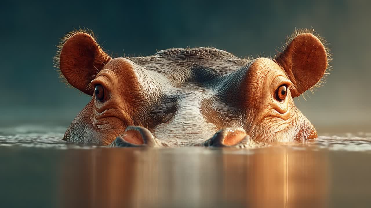 An Intimate Glimpse of a Hippo Emerging from the Water, Capturing the Majestic Features and Expression of This Powerful Aquatic Mammal in Stunning Detail