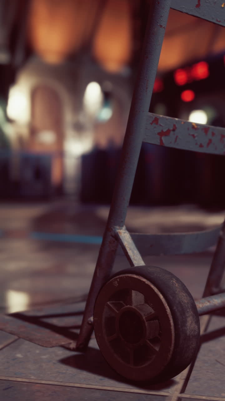 camión de mano oxidado en un almacén