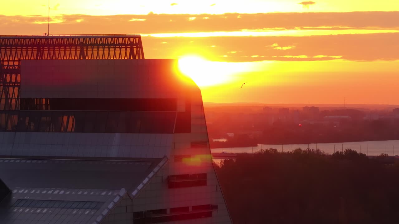 4K footage of Riga's sunrise, showcasing colorful skies and urban harmony