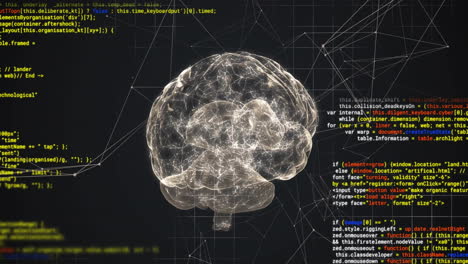 animation of data processing over digital brain spinning