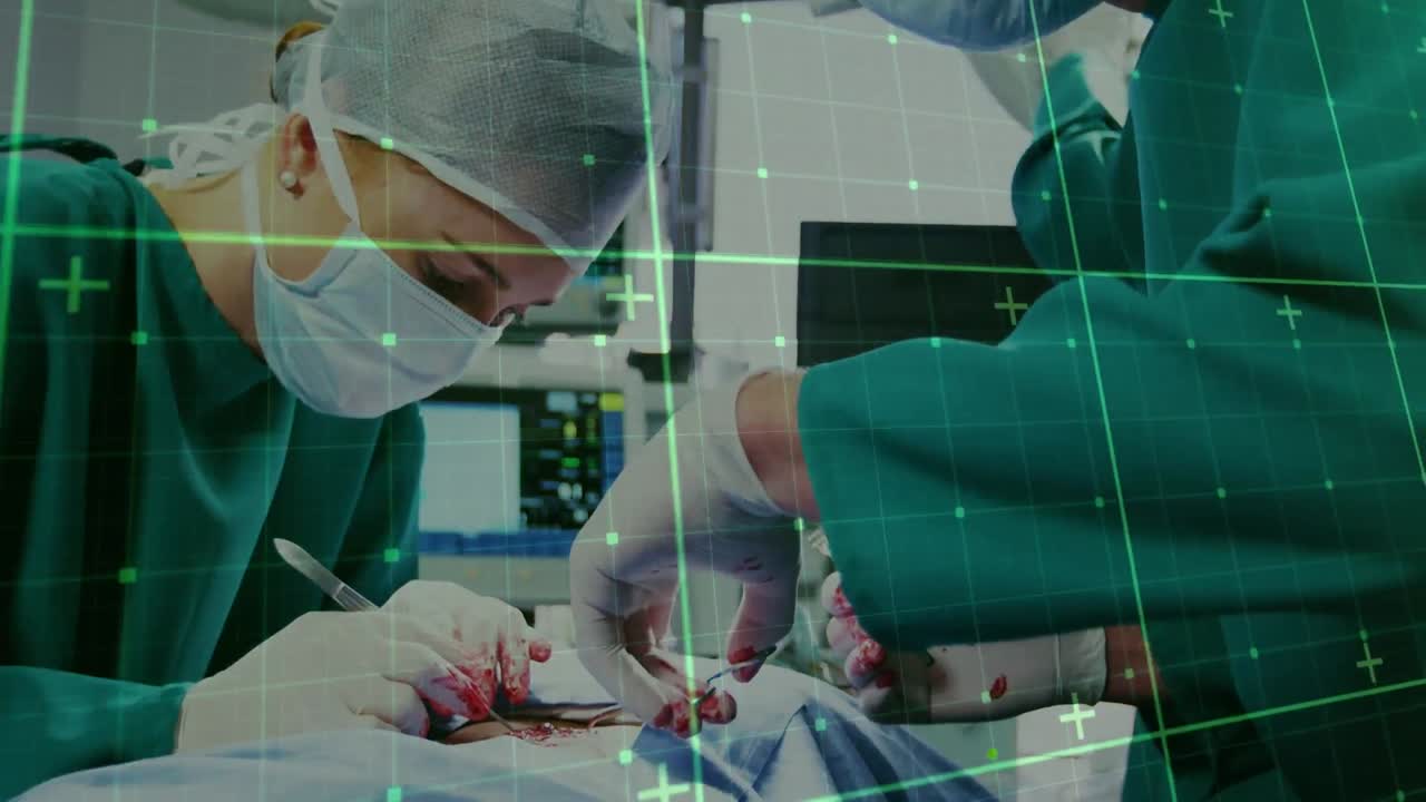 animación de líneas sobre diversos cirujanos masculinos y femeninos