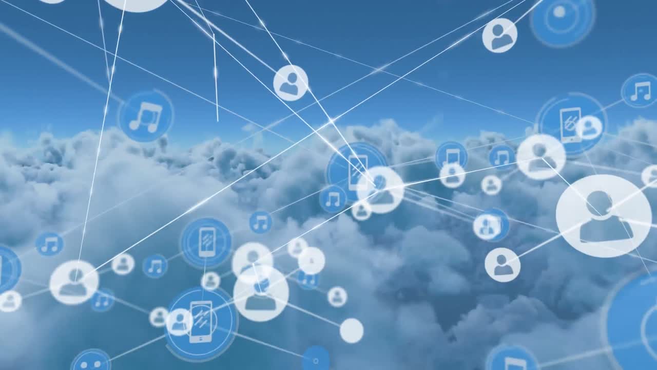 클라우드 상의 디지털 아이콘으로 연결 네트워크의 애니메이션