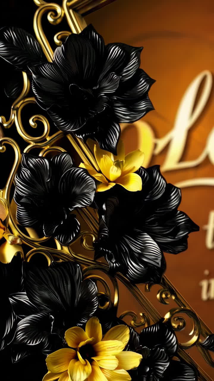 Ornate Black and Yellow Floral Arrangement with Gold Accents