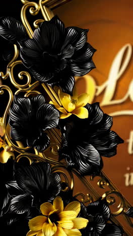 ornate black and yellow floral arrangement with gold accents