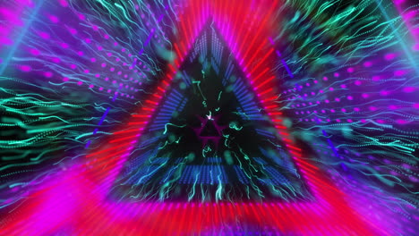 animación de triángulos de neón y rastros de luz brillante