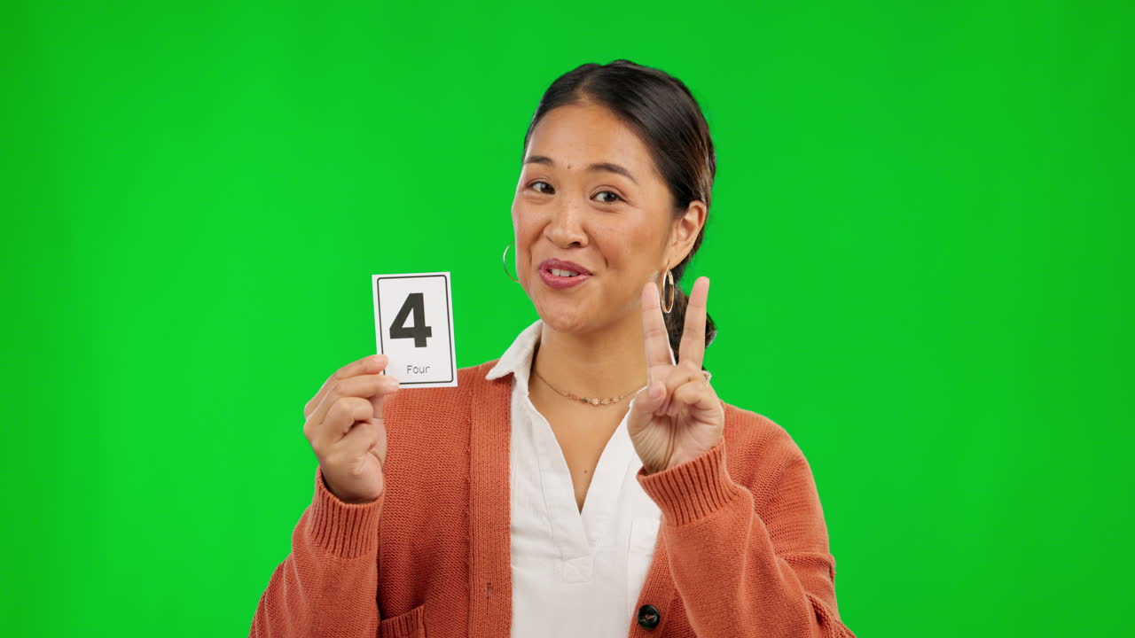 Donna asiatica, che insegna e conta i numeri