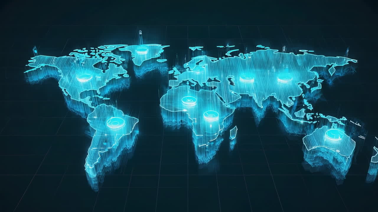 Futuristic Digital World Map with Global Network Connections