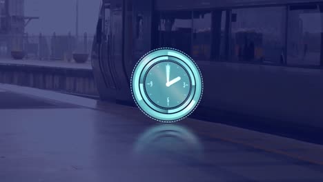 animación del reloj moviéndose rápidamente sobre el tren