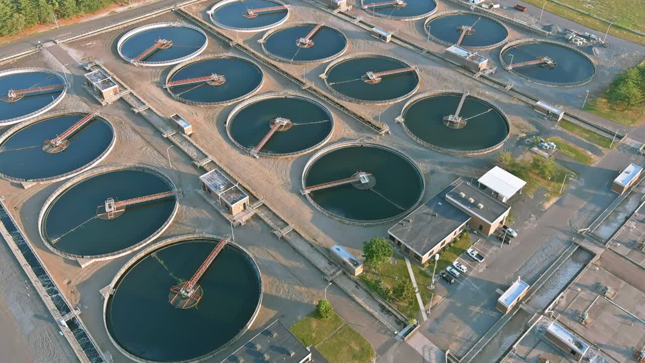 Aerial view of the solid clarifier tank type sludge recirculation in water treatment plant