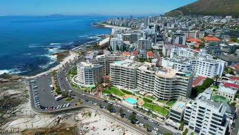 aerial skyline of sea point in cape town on sunny summer afternoon in south africa