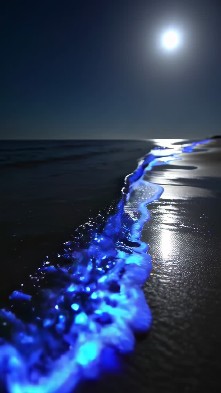 Glowing Waves on a Moonlit Beach