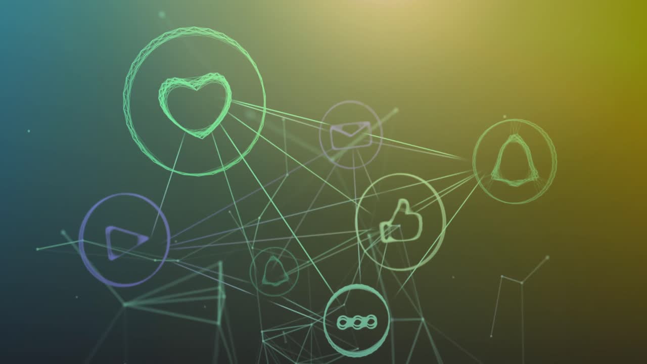 녹색 배경에 연결 네트워크를 통해 디지털 아이콘의 애니메이션