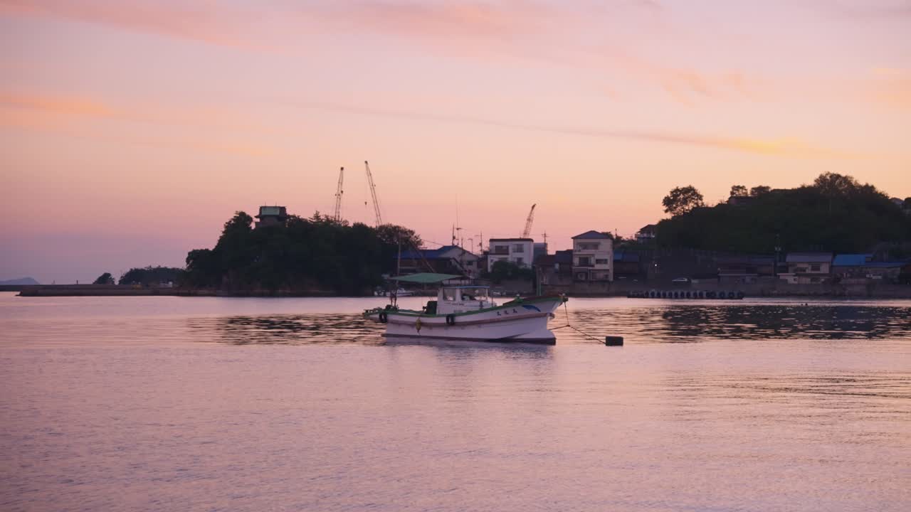 Serene Sunset over Japanese Fishing Village