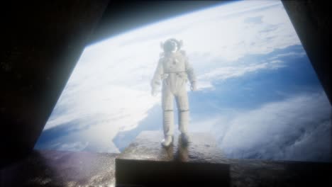 astronauta en la estación de observatorio espacial cerca de la tierra