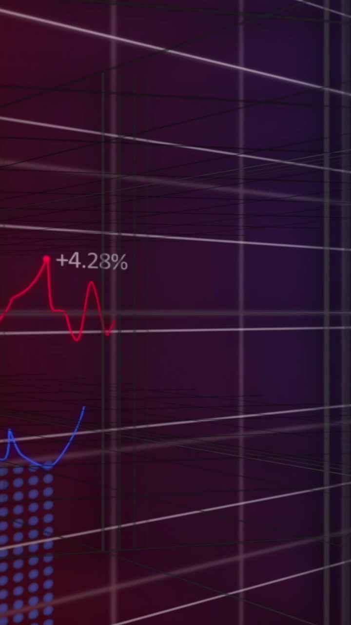 Financial data and stock market trends animation over grid background